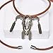 Karseer Ancient Bronzy Longhorn Bull Skull Pendant Necklace with Eagle Feather Charms & 30 Inch Dark Brown Leather Cord