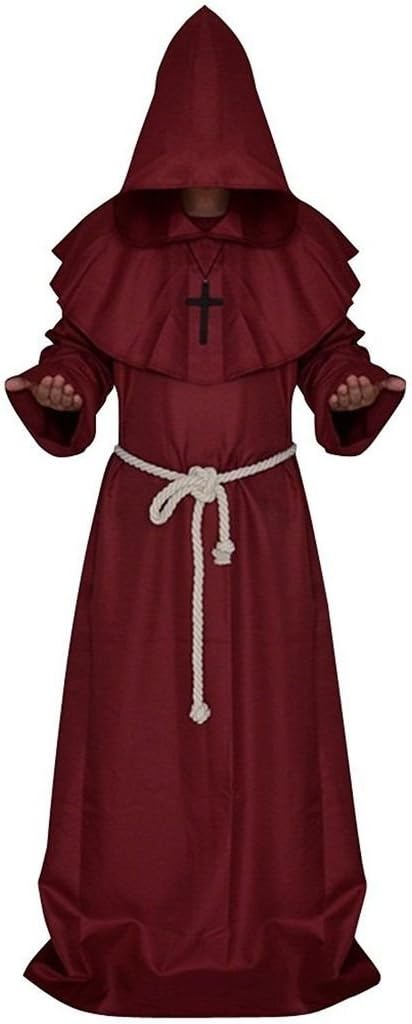 Jiehuism Medieval Friar Hooded Monk Renaissance Priest Robe Cape Cloak Halloween Costume