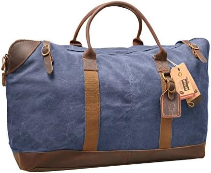 Vinpak Oversize Canvas Leather Holdall Travel Duffle Overnight Weekend Satchel Totes Bag Handbags (blue)