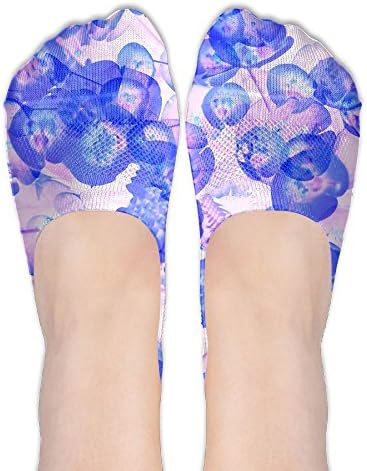 Purple Flower Fashion No Show Socks Cotton Socks For Women