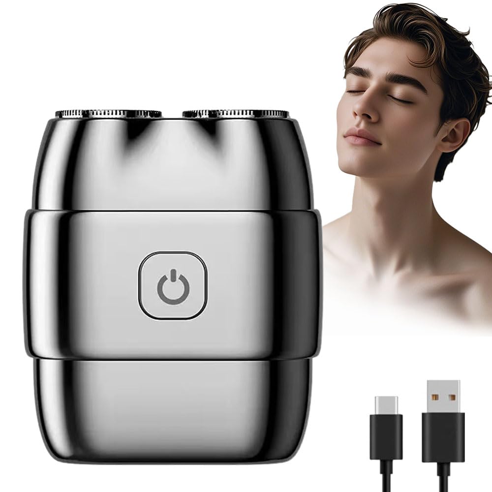 2025 Neu Rasierer Herren Elektrisch, Mini Portable Electric Shaver, IPX7 Wasserdicht Mini Trockenrasierer Herren Elektrisch mit Dual-Ring Magnetklinge für Nass- und Trockenrasierer (Silber)