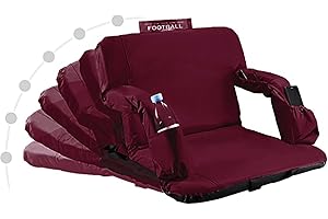 HISHINE Stadium Seats for Bleachers with Back Support and Thick Padded Cushion,24" Extra Wide Portable Reclining Folding Chair with Optional Arms, 4 Pockets and Shoulder Straps,Big Size,Burgundy