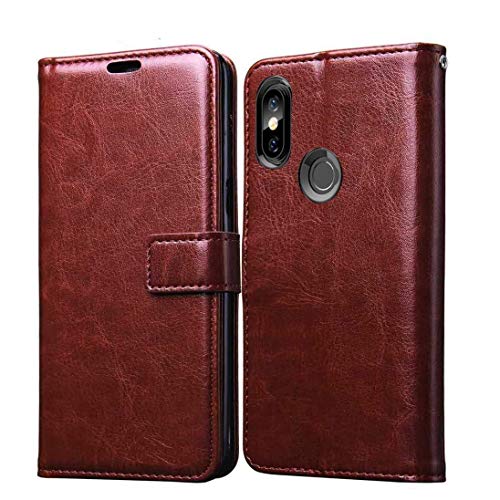 Fancyart Leather Flip Cover For Redmi 6 Pro (Brown)