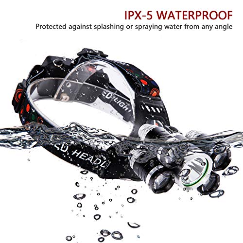Arzopa Headlamp LED Rechargeable Headlight 4 Modes,Work Headlight,Waterproof Head Torch,Recharged by USB/Plug in/Car Charger (All Include),Headlight Flashlight for Running,Hiking,Fishing,Camping