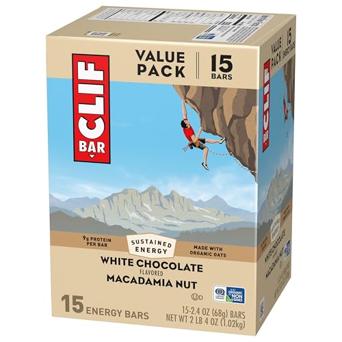 CLIF BAR – ENERGY PROTEIN BARS – WHITE CHOCOLATE MACADAMIA NUT – MADE WITH ORGANIC OATS – ENERGY BARS – NON-GMO – (15 PACK)