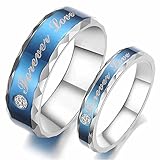 KONOV Stainless Steel Cubic Zirconia Classic Forever Love Couples Promise Ring Mens Womens Wedding Band, Blue Silver