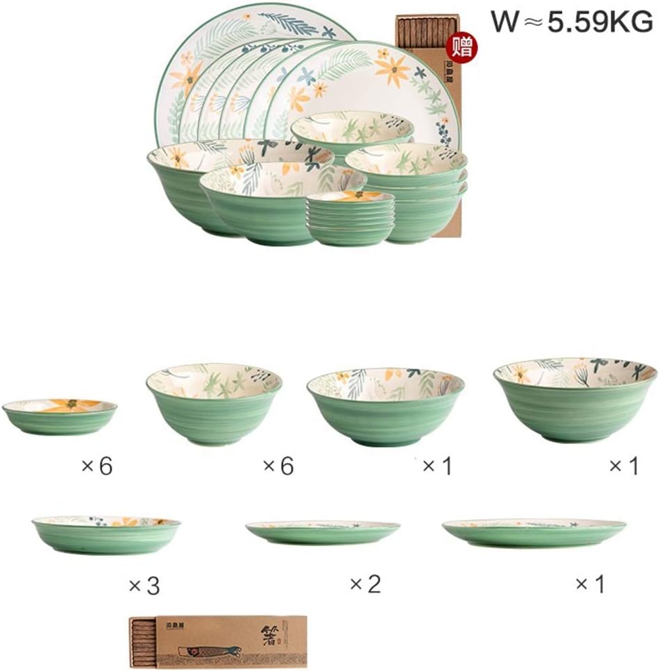 FQDSWS Japanese-Style Dishes Set Household Ceramic Plate Bowl Tableware Rice Bowl Soup Salad Bowl Dish Plate Fish Plate Bowl Chopsticks Combination Stoneware Dinnerware Sets (Color : 20 Piece Set)