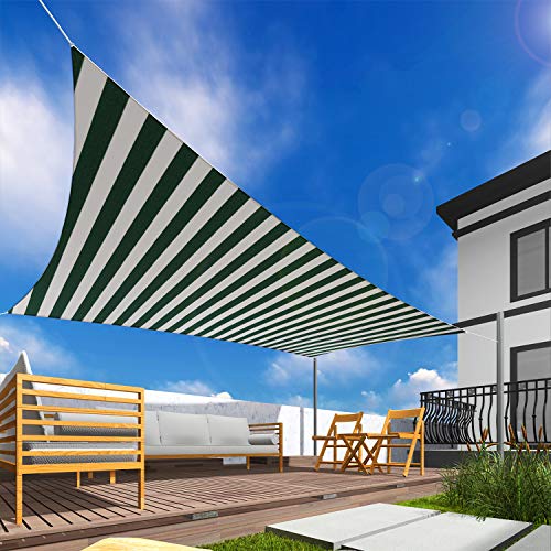 12' x 12' Sun Shade Sail UV Block Fabric Canopy in Wide Green Stripes/Wide White Stripes Square for Patio Garden Customized Sizes | Pricepulse
