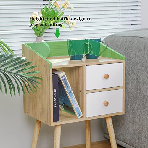 Bedside Table with Storage Drawers Mid Century Modern Nightstand with