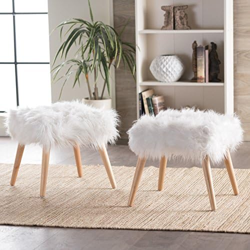 Huxley Faux Fur Ottoman Stool Home Living Room (Set of 2) - White