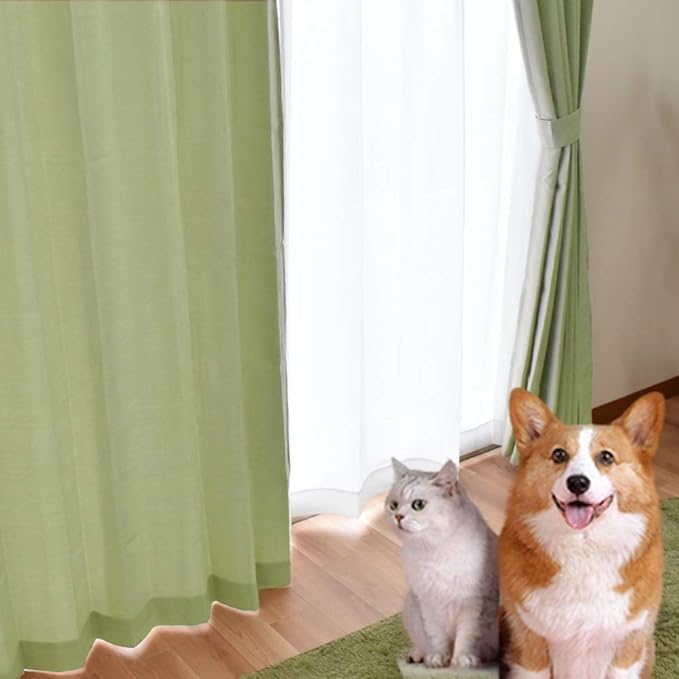 Amazon Co Jp ペットのお悩み解消 カーテン ドレープカーテン 爪が引っ掛かりにくい 強化素材 撥水 抗菌 消臭 防汚 遮光3級 ペット対応 強化 高耐久 100 135cm 135 2枚組み シンプル 洗える ウォッシャブル 無地 タッセル付き タッセル グリーン ドレープ 犬 猫