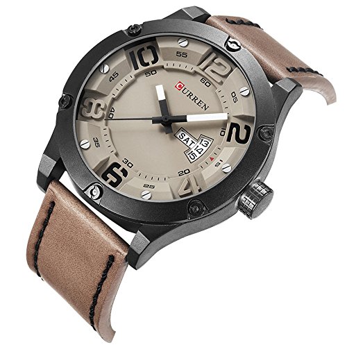 2017 nueva banda de marrón de piel auténtica Curren reloj de pulsera de cuarzo para hombre relojes primera marca black8251 - Imagen 3