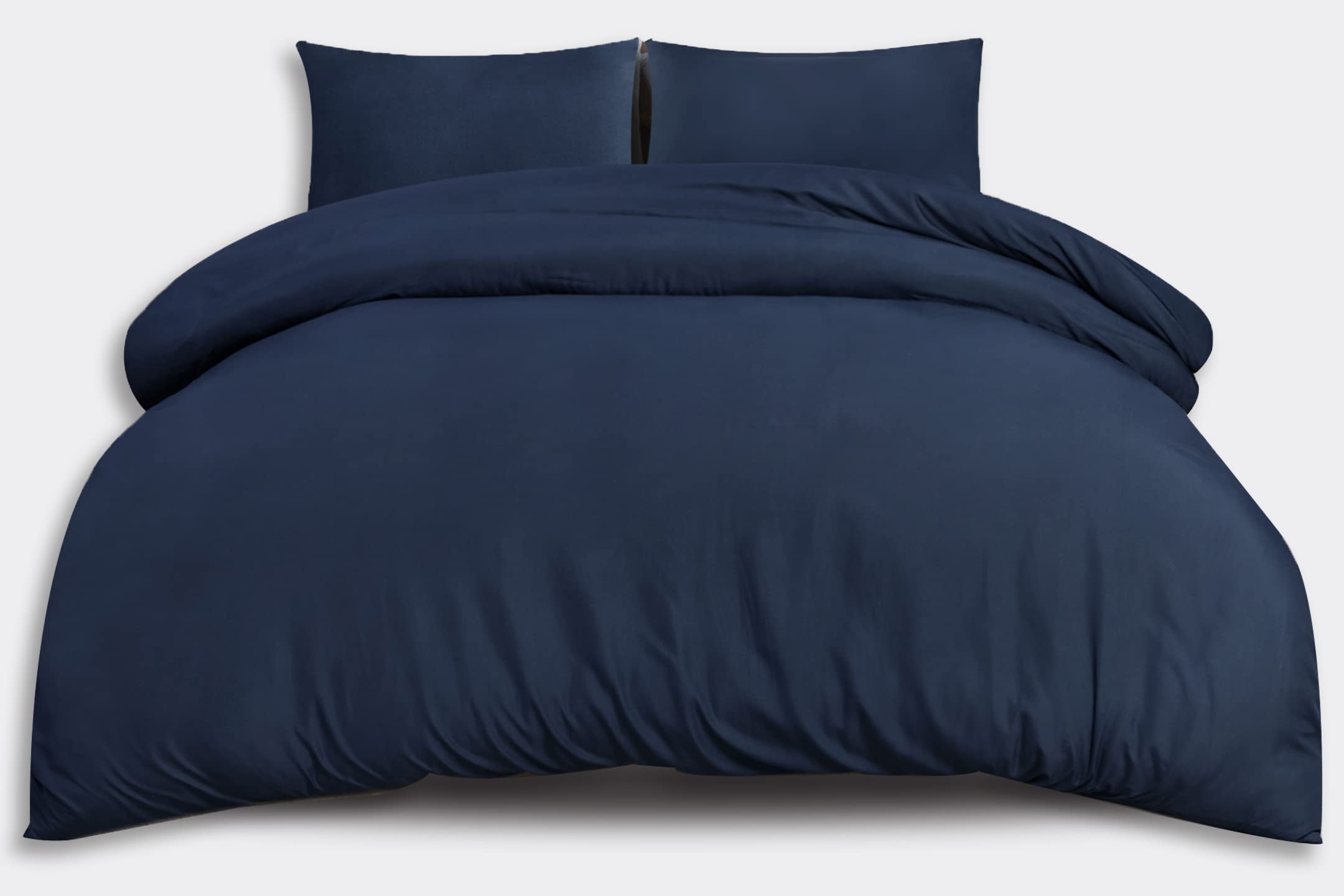 OpulentDreams Duvet Cover Set - Soft Microfibre - Plain Bedding Set with Quilt Cover and Two Pillowcases (Navy, King)