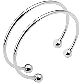 Linsoir beads Stainless Steel Adjustable Bangle Bracelets for Women Gold/Silver/Rhodium Plated Simple Bangles Bracelets 3mm Stacking Open Cuff Bangles Set 2 Pcs/lot Gifts Jewelry