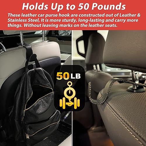 Etre Jeune Headrest Hooks for Car, Leather Car Purse Hook Hanger
