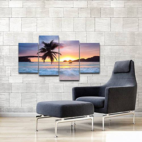 Pyradecor-Sunrise-Beach-Theme-Canvas-Prints-Wall-Art-Ocean-Sea-Pictures-Paintings-for-Living-Room-Bedroom-Home-Office-Decorations-Modern-4-Piece-Stretched-and-Framed-Seascape-Giclee-Artwork Pyradecor Sunrise Beach Theme Canvas Prints Wall Art Ocean Sea Pictures Paintings for Living Room Bedroom Home Office…
