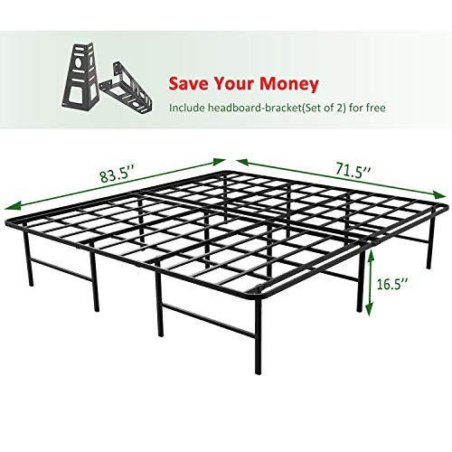 45MinST 16 Inch Platform Bed Frame/2 Brackets Included/ Mattress Foundation/3000LBS Heavy Duty
