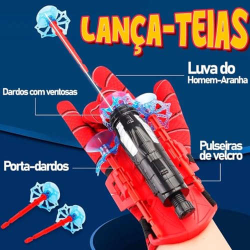 Kit 2 Luvas Lança Teia Brinquedo Spider Estilo Herói Lançador de Dardos Com Ventosa 6 Dardos Original