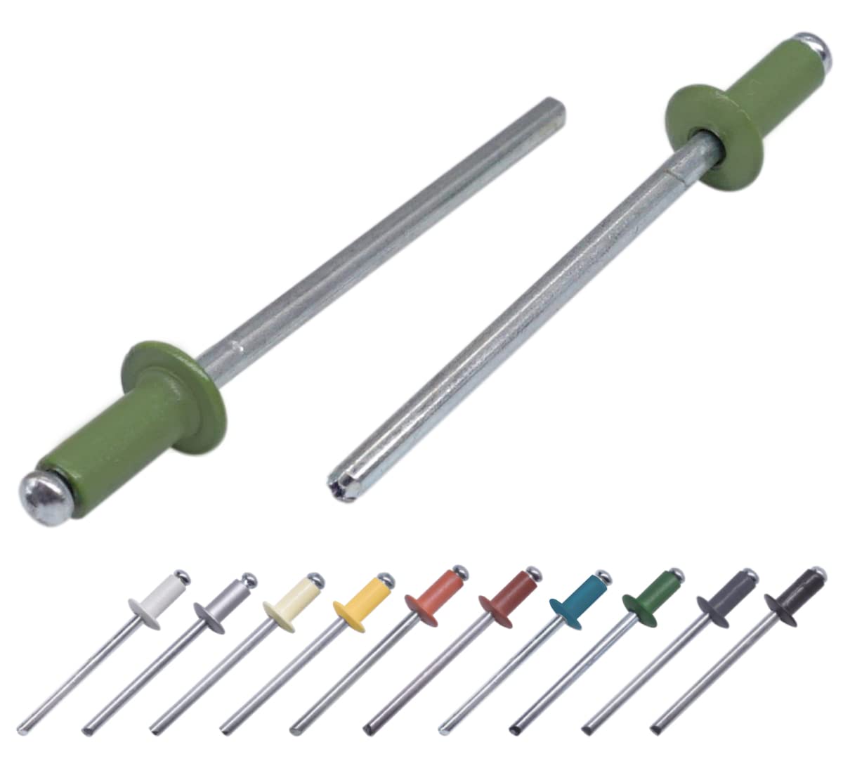 (Pack of 100 pcs) Painted Blind Rivets 4.0 x 8 mm, Dome Head, DIN 7337, Aluminum Rivet and Steel Mandrel, Pop Rivets (100, Reseda Green RAL 6011)