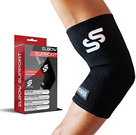 Sleeve Stars Premium Elbow Sleeve - Great Support &amp; Compression Brace for Tennis Elbow, Golfers Elbow, Tendonitis and Bursitis - Best Stabilizer for Football, Basketball, Crossfit &amp; Gym (Medium)
