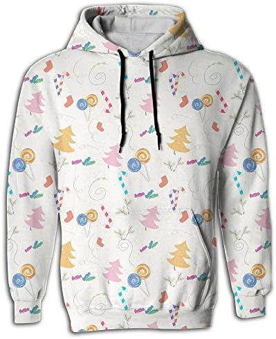 OhikQhik Christmas Candy Cane Men's Pullover Long Sleeve Classic Fit Adult Hooded Sweatshirt