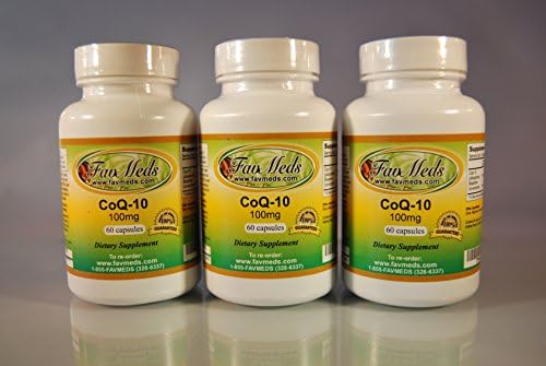 Favmeds CoQ-10 Q-10 coq10 CO Q10 co-Enzyme 100mg - Various Sizes. Made in USA (3 Bottles - 180 [3x60] Capsules)