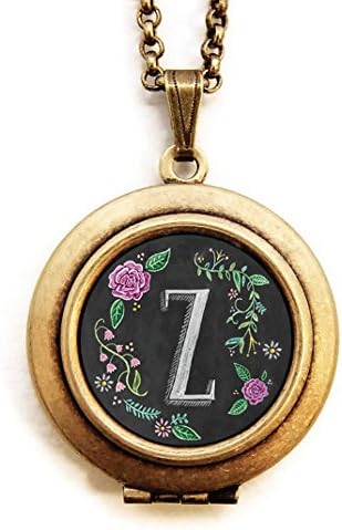Dearest Mine Women's Brass Plated Chalkboard Initial Petite Art Locket Necklace Letter Z 18 Inches