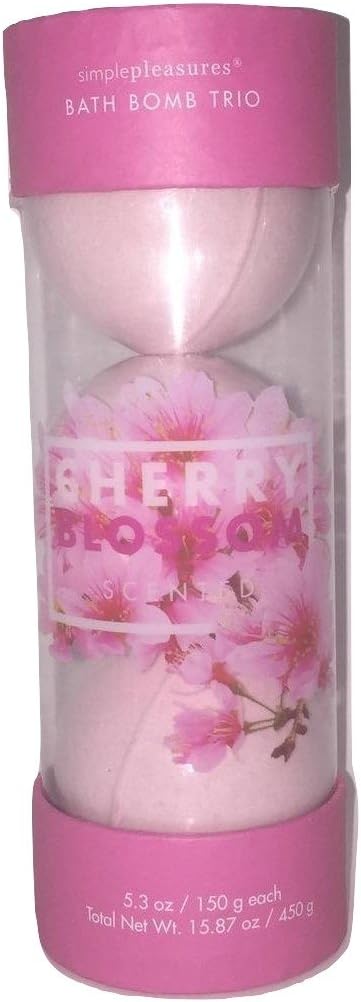 Simple Pleasures Bath & Body Soak Bomb Trio Cherry Blossom Scented Bath Fizz 5.3 oz / 150 g each - A Great Gift For Mom Gift or Present for Her, Women, or Friends