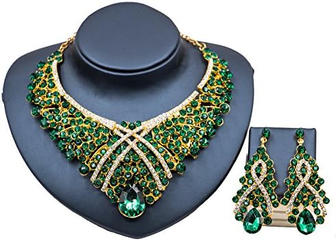 LAN PALACE new african wedding beads austrian crystal jewelry set african necklace and earrings six colors (Green)