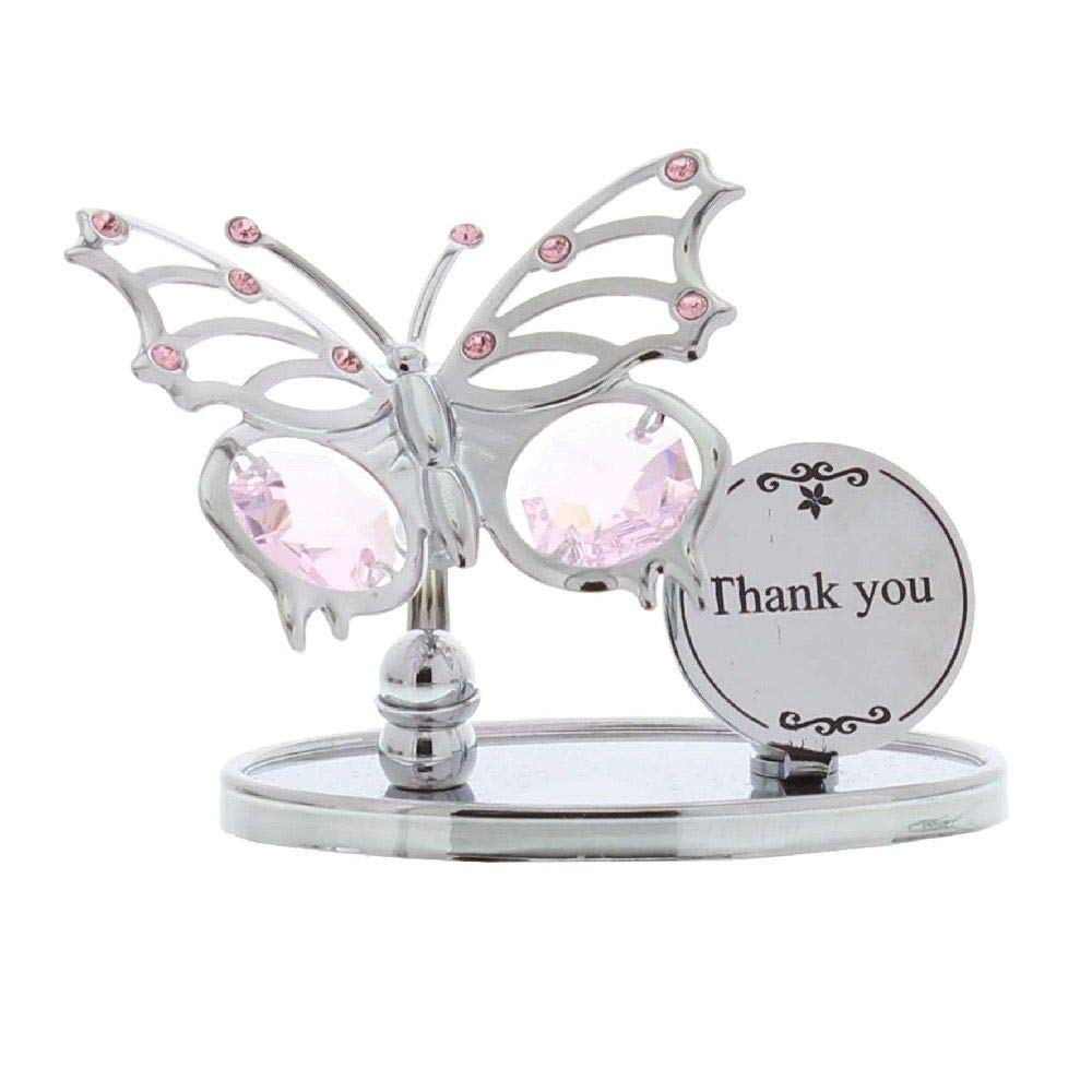 CRYSTOCRAFT GIFT CHROME PLATED BUTTERFLY THANK YOU WITH SWARVOSKI CRYSTAL ELEMENTS