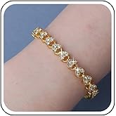 Xduargs Boho Crystal Heart Bracelet Shiny Crystal Cz Bracelet Rhinestone Heart Link Chain Bracelet Cz Tennis Slave Chain Bracelet Vintage Heart Chain Hand Bracelet for Women(Gold)