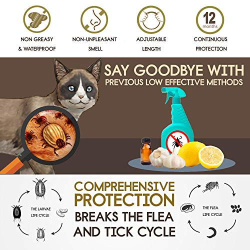 ONMOG Cats Flea and Tick Collar - 12-Month Flea Treatment Cat Collar - Hypoallergenic, Adjustable & Waterproof Tick Prevention - Natural Essential Oil Extracts [Upgrade Version]