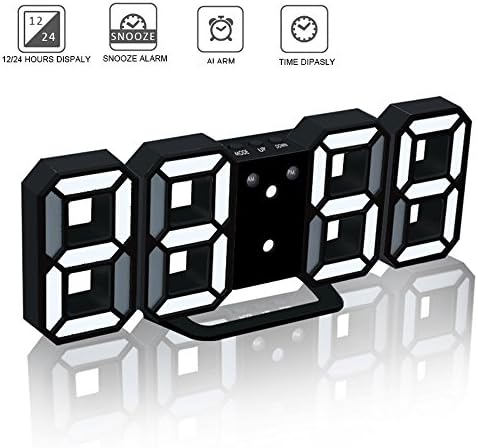 LED Digital Alarm Clock(black),Electronic Wall/Desk Clock,3 Adjustable&amp;Automatically Brightness Levels,Dimmer + Alarm + Snooze Function,USB Cable + Button Cell Battery (White Night Light)