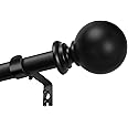 Curtain rods for Windows 48 to 84 Inch, 5/8 Inch Small Matte Black Curtain Rod Adjustable with Brackets Pole Rideau for Bedro