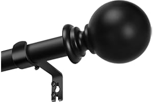 Curtain rods for Windows 48 to 84 Inch, 5/8 Inch Small Matte Black Curtain Rod Adjustable with Brackets Pole Rideau for Bedro