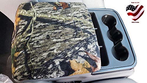 Car Console Covers Plus Made in USA Fleece Armrest Cover for Fold Down Center Console Designed for Chevy Silverado and All GMC SUV Models 2014-2018 Mossy Oak