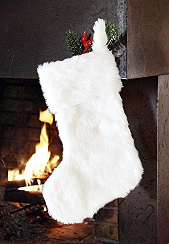 EDLDECCO 20.5 inch Snowy White Cozy Faux Fur Christmas Stocking for Holiday party decorations gift-One Piece