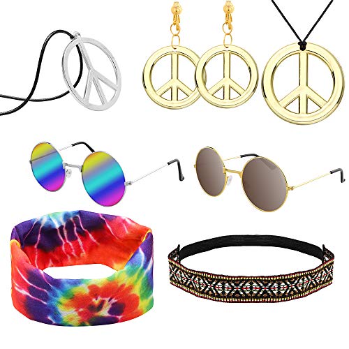 image for R HORSE 9 Pcs Hippie Costume Accessories Set Peace Sign Necklaces Bohe