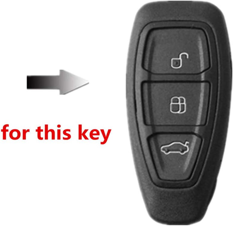 Happyit ABS Carbon Fiber Shell+Silicone Car Key Cover Case Keychain for Ford Focus Mondeo Edge Fiesta Kuga Mondeo MK4 Fusion Escort Ecosport (B carbon fiber + red) - Image 3