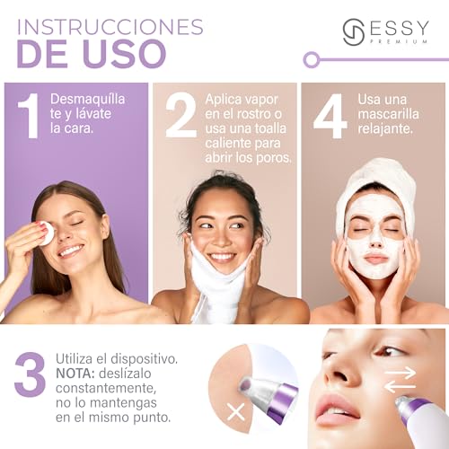 Essy Blackhead and Blackhead Sucker for Facial Cleansing (Lilac) | Deep Pore Suction, 5 Adjustable Intensity Levels, Rechargeable, 4 Suction Heads Suitable For All Skin Types