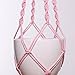 Mkono Colorful Macrame Plant Hanger Indoor Outdoor Hanging Planter Basket Cotton Rope 4 Legs 40 Inch--Pink