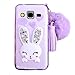 Samsung Galaxy Grand Prime SM-G530 SM-G531FZ Case Cute, Sunroyal Soft Transparent TPU 3D Cartoon Rabbit Stand Bling Diamond Silicone Ear Ultra thin Case with Hairball Pompon Wrist Strap Purple