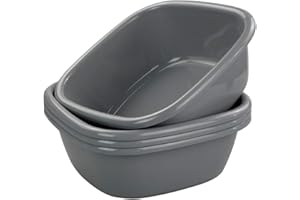 DynkoNA 4-Pack 8 Quart Small Washing Basin, Square Plastic Basin, Grey