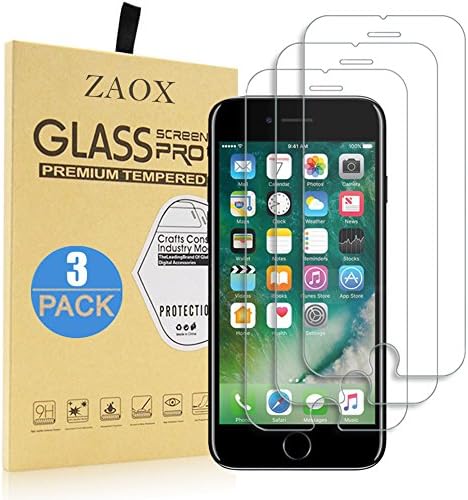 iPhone 8, 7 Screen Protector Glass, ZAOX Tempered Glass Screen Protector [9H Hardness, 3D Touch Compatible] for Apple iPhone 8, iPhone 7 (3-Pack) (Clear)