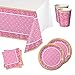 Pink Bandana Cowgirl Tableware Party Bundle for 16: Includes Plates, Napkins, Cups, and Tablecover