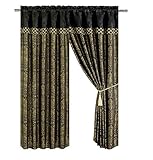Chezmoi Collection Lisbon 4-Piece Jacquard Floral Window Curtain Set Sheer Backing Tassels Valance