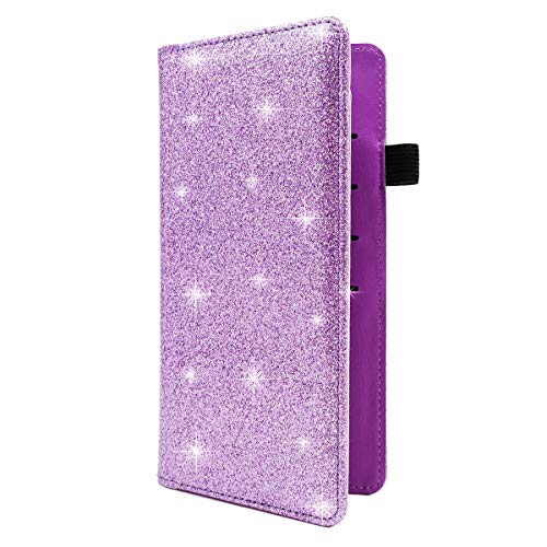 Menesia Purple Glitter Leather Checkbook Cover for Men & Women RFID Check Book Holder Wallet
