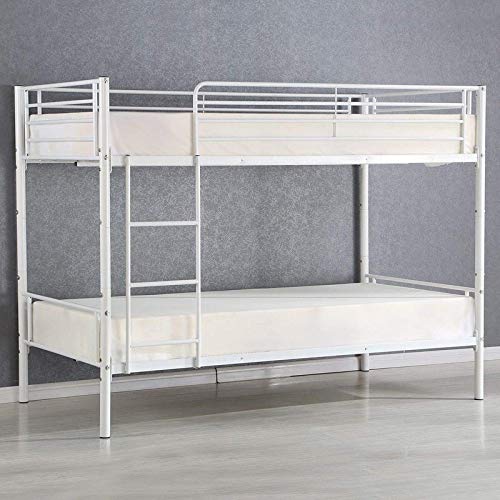 White Metаl Twin Over Twin Bunk Beds Frame Kids Teens Ladder Loft Bedroom Furniture Dorm