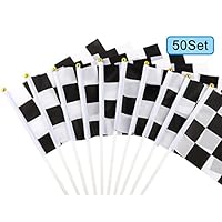 U_star 50 Pieces Checkered Flags 8 x 5.5 Inch Racing Flag Hand Held Stick Flags, Checkered Flag Race Car Flags,Checkered Racing Flag,Checkered Flag Party Supplies,Black & White