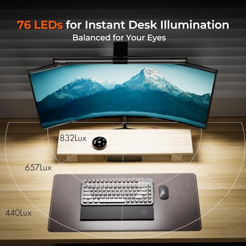 Quntis 40 cm PC Screen Lamp with Remote Control 76 LEDs, Suitable for Curved Screens, Adjustable Brightness and Temperature, Monitor Light Bar Anti-Blue Light Bar for Office Reading Gaming